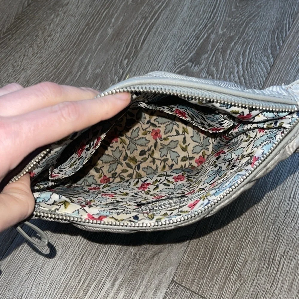 Vera Bradley Carson Hobo Bag in Denim Gray Floral Design, Red And Pink Flowers